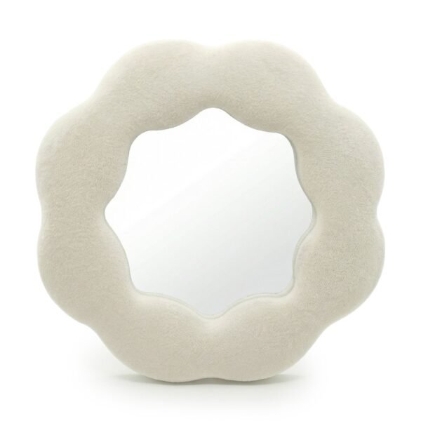 Espejo Decorativo Suave en Forma de Flor – Marco Ondulado Beige Piedra