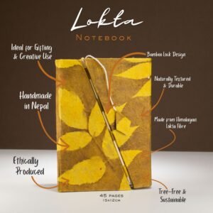 Cuaderno Artesanal Lokta Floral Marrón Mostaza con Cierre de Bambú – Mediano 45 Hojas - Imagen 2