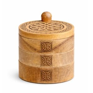 Caja Giratoria Celta de 3 Niveles en Madera de Mango - Organizador de Altar y Joyero Artesanal - Imagen 2