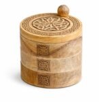 Caja Giratoria Celta de 3 Niveles en Madera de Mango - Organizador de Altar y Joyero Artesanal