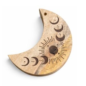 Caja Alhajero de Madera de Mango - Diseño Luna Creciente con Tapa Deslizante y Grabados Celestiales - Imagen 3
