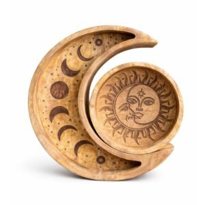 Set de 2 Bandejas Celestiales de Madera de Mango - Diseño Sol y Luna para Cristales y Altar - Imagen 5