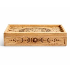 Cofre Altar de Madera de Mango con Cajón - Organizador de Tarot y Cristales "Sol y Luna" - Imagen 4