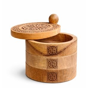 Caja Giratoria Celta de 3 Niveles en Madera de Mango - Organizador de Altar y Joyero Artesanal - Imagen 3
