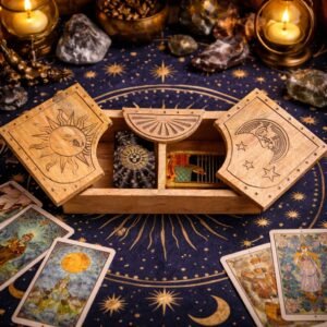 Baúl de Tarot en Madera de Mango - Organizador Celestial con Doble Tapa y Compartimentos - Imagen 5