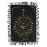 Paño de Adivinación "Ojo que todo lo ve" Negro y Dorado – Tapete de Altar con Zodíaco y Símbolos Celestiales
